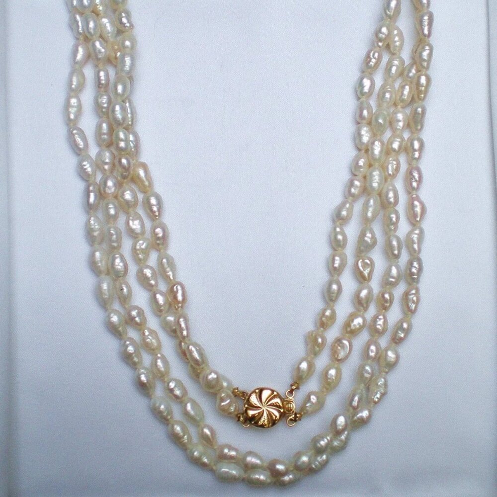 Fresh Water Pearl 14K Yellow Gold Clasp 33" Opera Length Double Strand Necklace